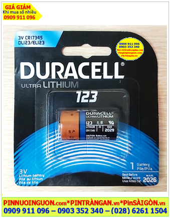 Duracell ULTRA DL123 EL123 CR17345, Pin 3v Lithium Duracell ULTRA DL123 _Xuất xứ MỸ /Loại vỉ 1 viên